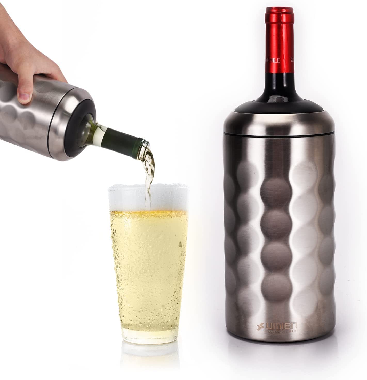 UMIEN Premium Wine Bottle Chiller - Double Walled, Vacuum Insulated Wine Cooler for Most 750mL Champagne and Wine Bottles - Iceless Wine Chiller with Up To 6 Hours Cold Temperature Retention