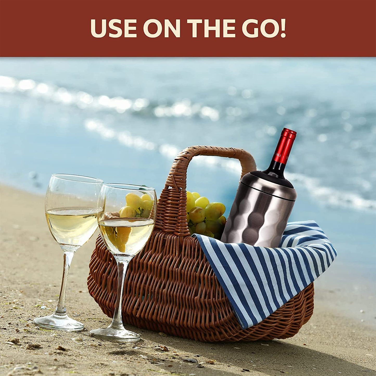 UMIEN Premium Wine Bottle Chiller - Double Walled, Vacuum Insulated Wine Cooler for Most 750mL Champagne and Wine Bottles - Iceless Wine Chiller with Up To 6 Hours Cold Temperature Retention