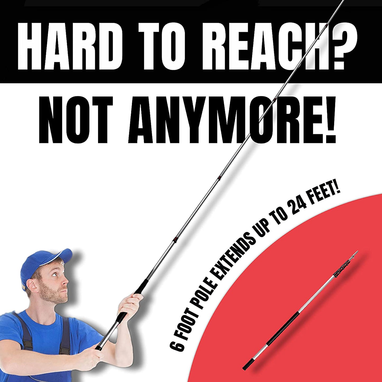 6-24 Foot Telescopic Extension Pole - Multi Purpose Pole, Paint Roller, Light Bulb Changer, Duster Pole, Antenna Pole, Hanging Lights, Window, Gutter Cleaning - New Metal Tip Design - Free Duster Incl