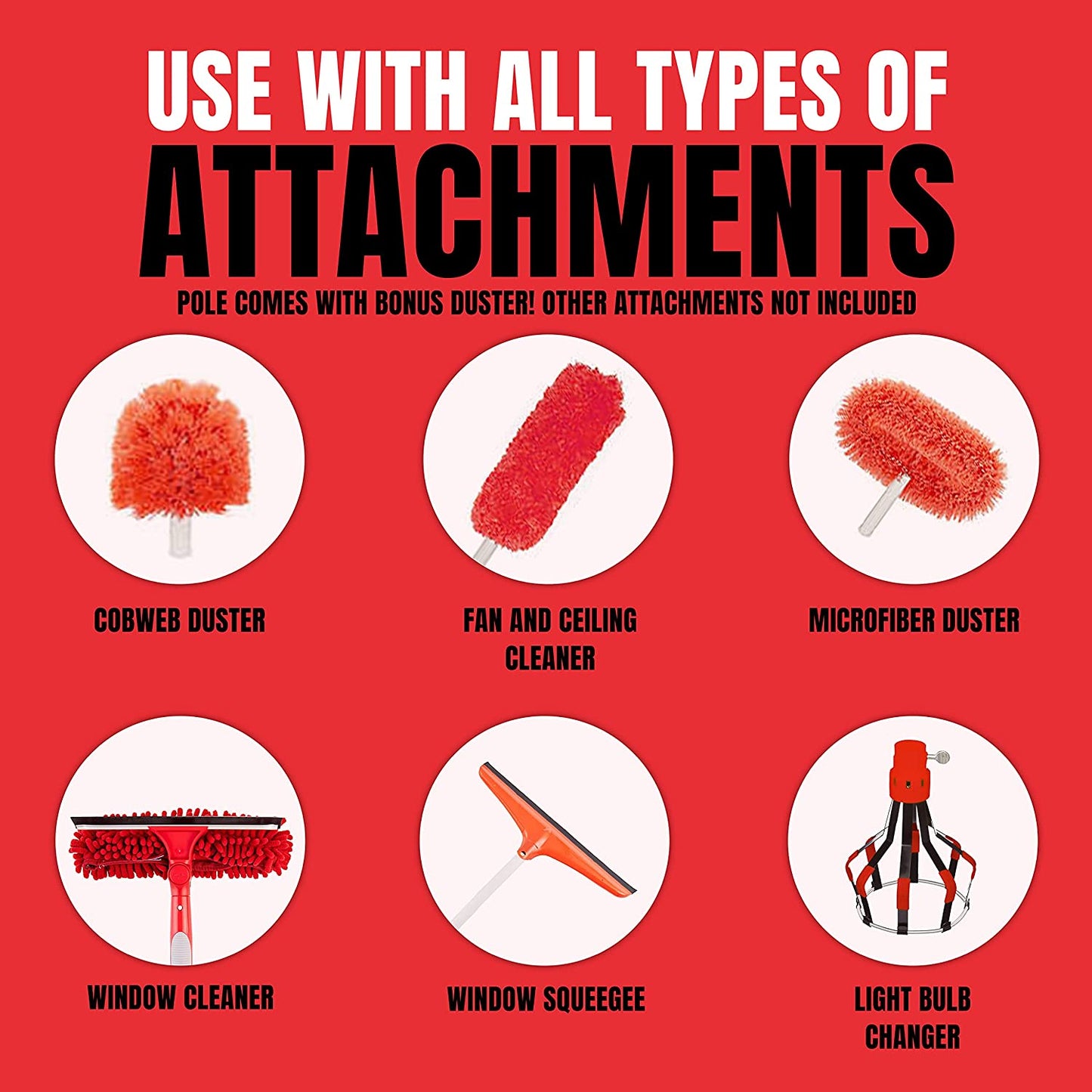 6-24 Foot Telescopic Extension Pole - Multi Purpose Pole, Paint Roller, Light Bulb Changer, Duster Pole, Antenna Pole, Hanging Lights, Window, Gutter Cleaning - New Metal Tip Design - Free Duster Incl