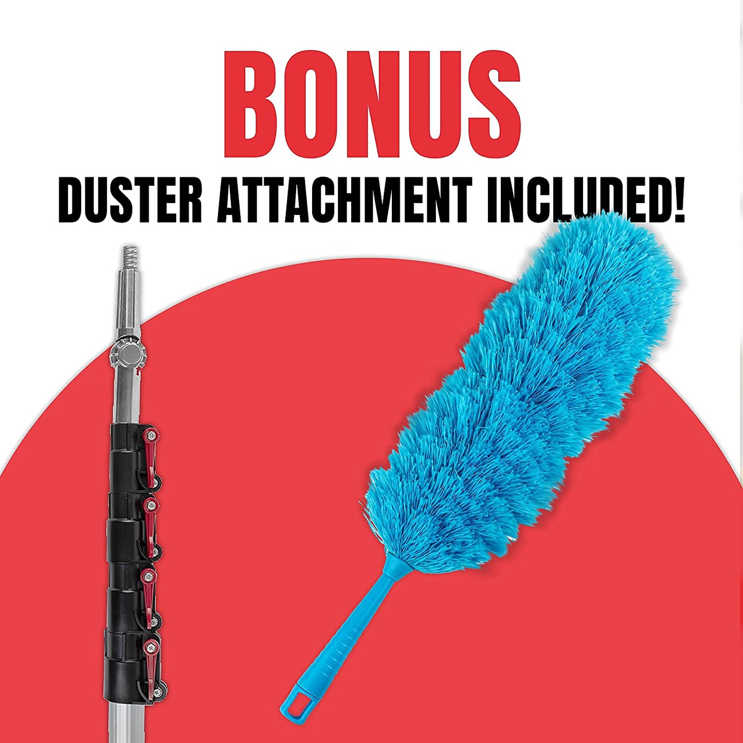 6-24 Foot Telescopic Extension Pole - Multi Purpose Pole, Paint Roller, Light Bulb Changer, Duster Pole, Antenna Pole, Hanging Lights, Window, Gutter Cleaning - New Metal Tip Design - Free Duster Incl