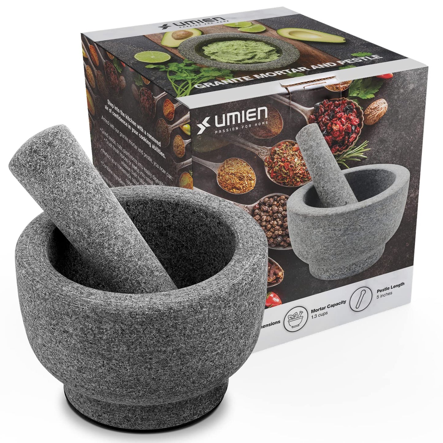 Mortar and Pestle Set – Stone Granite Grinder Bowl Molcajete