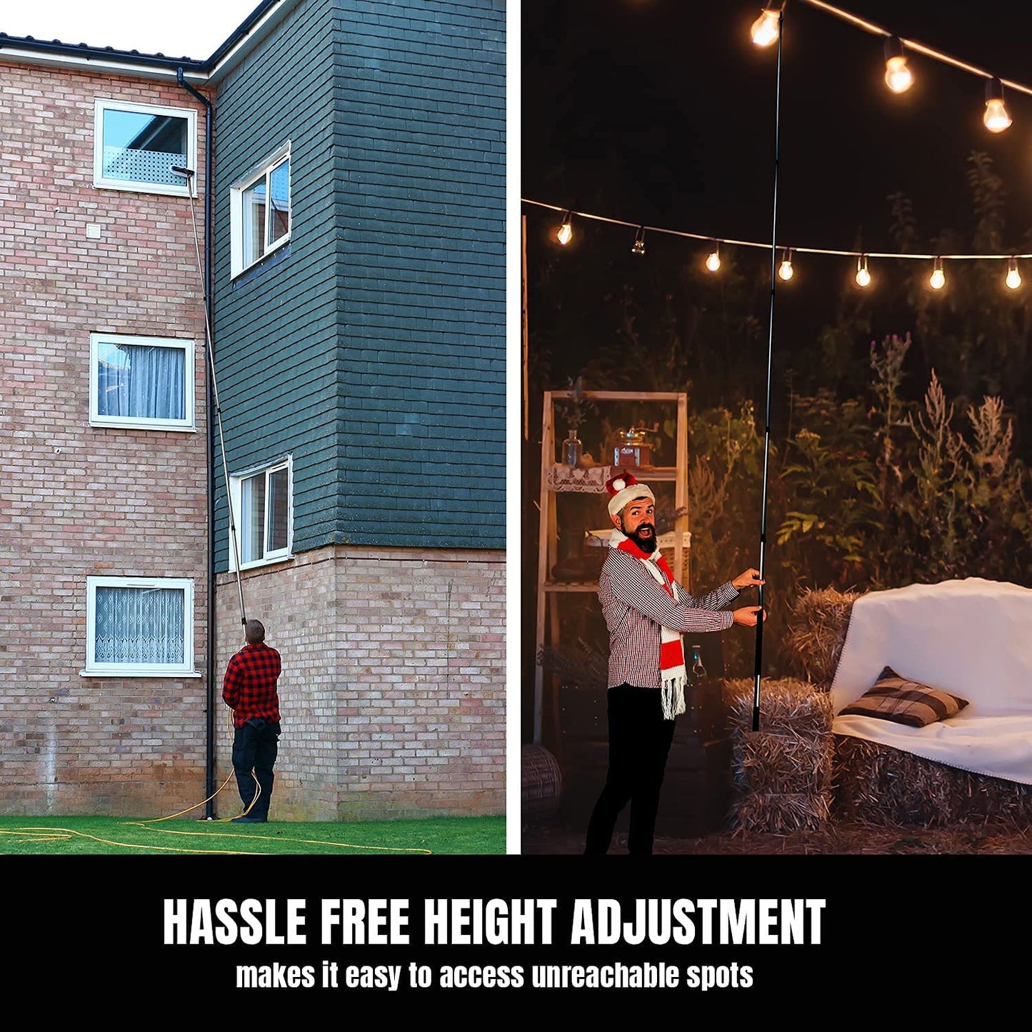 6-24 Foot Telescopic Extension Pole - Multi Purpose Pole, Paint Roller, Light Bulb Changer, Duster Pole, Antenna Pole, Hanging Lights, Window, Gutter Cleaning - New Metal Tip Design - Free Duster Incl