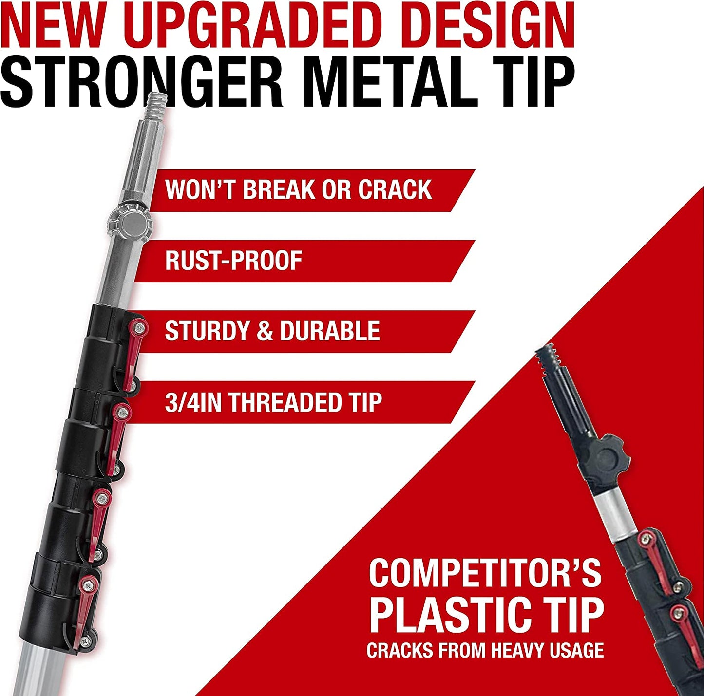 6-24 Foot Telescopic Extension Pole - Multi Purpose Pole, Paint Roller, Light Bulb Changer, Duster Pole, Antenna Pole, Hanging Lights, Window, Gutter Cleaning - New Metal Tip Design - Free Duster Incl