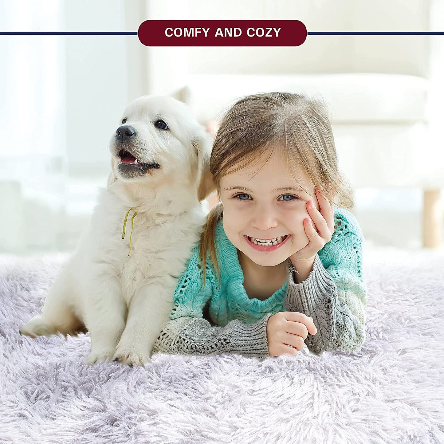 Tie Dye Shaggy 5x7 Light Grey Area Rug - Fluffy Area Rug for Living Room, Bedroom, and Nursery - Plush Faux Fur Carpet for Modern Home Decor and Room Aesthetic