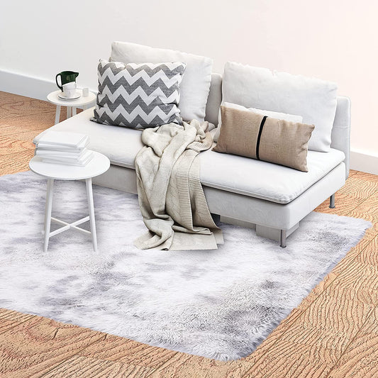 Tie Dye Shaggy 5x7 Light Grey Area Rug - Fluffy Area Rug for Living Room, Bedroom, and Nursery - Plush Faux Fur Carpet for Modern Home Decor and Room Aesthetic