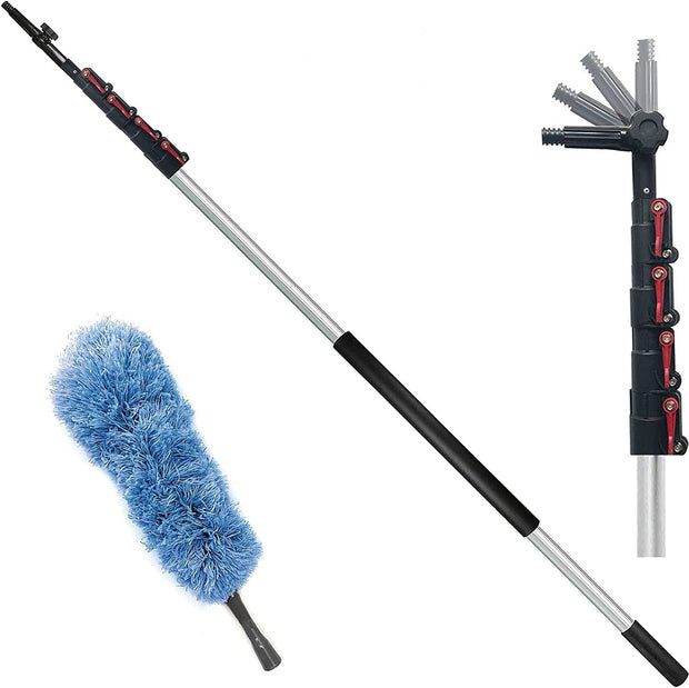 6-24 Foot Telescopic Extension Pole - Multi Purpose Pole, Paint Roller, Light Bulb Changer, Duster Pole, Antenna Pole, Hanging Lights, Window, Gutter Cleaning - New Metal Tip Design - Free Duster Incl