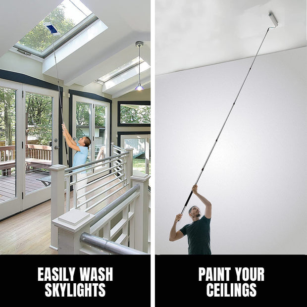 6-24 Foot Telescopic Extension Pole - Multi Purpose Pole, Paint Roller, Light Bulb Changer, Duster Pole, Antenna Pole, Hanging Lights, Window, Gutter Cleaning - New Metal Tip Design - Free Duster Incl