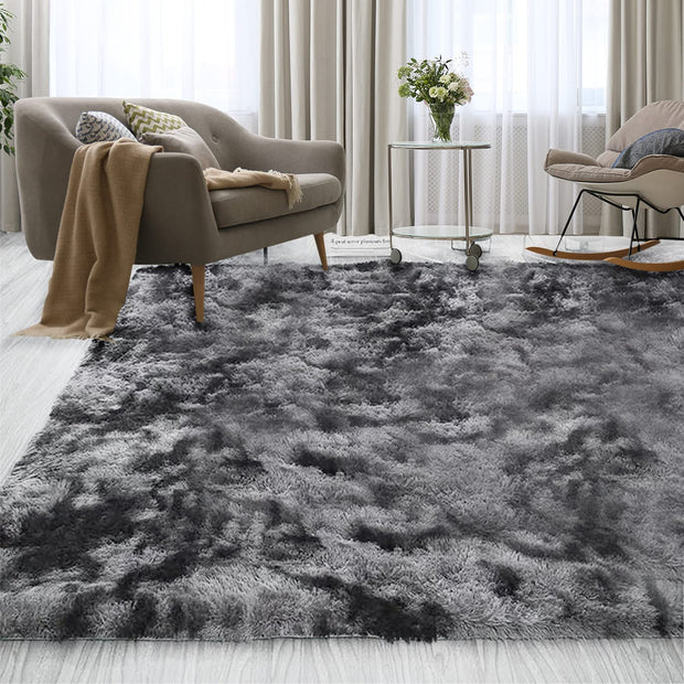 Tie Dye Shaggy 5x7 Area Rug - Fluffy Area Rug for Living Room, Bedroom, and Nursery - Plush Faux Fur Carpet for Modern Home Decor and Room Aesthetic (Dark Grey)