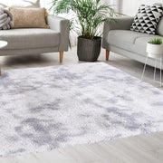 Tie Dye Shaggy 5x7 Light Grey Area Rug - Fluffy Area Rug for Living Room, Bedroom, and Nursery - Plush Faux Fur Carpet for Modern Home Decor and Room Aesthetic